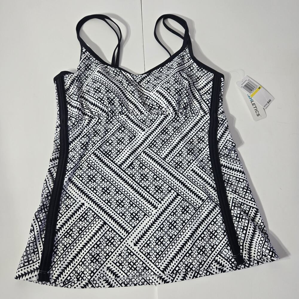 NEW Splashletics Tankini Swimsuit Top Sz M~MSRP $49~Geometric‎ Print Black/White